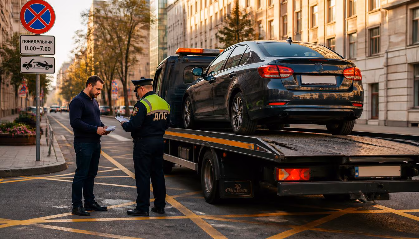 Основания для эвакуации автомобиля — инспектор ГИБДД составляет протокол в Сургуте, ХМАО-Югра