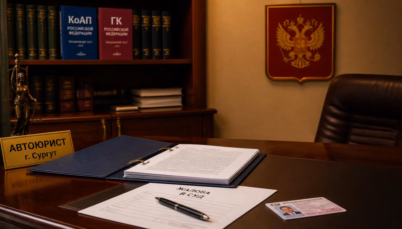 Обжалование лишения прав в Сургуте — юридические документы и водительское удостоверение на столе автоюриста в Сургуте, ХМАО-Югра