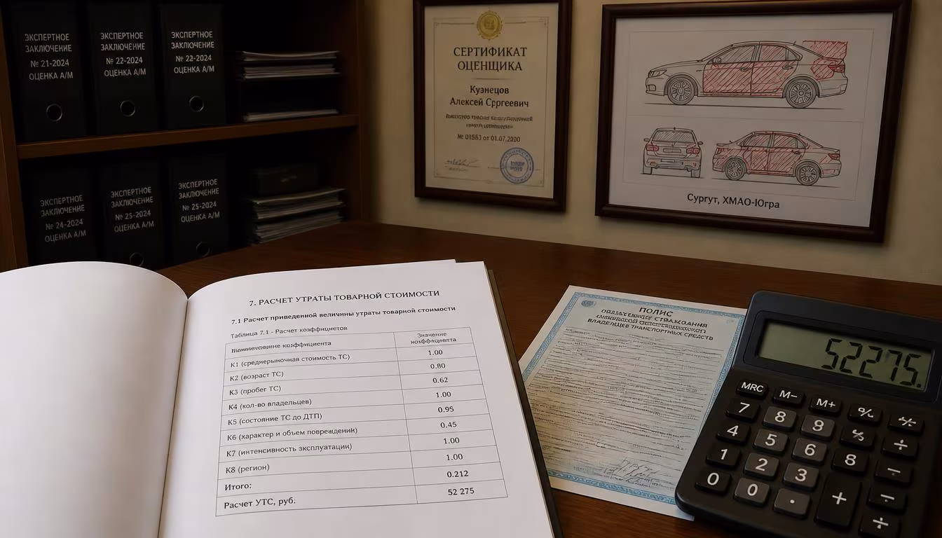Взыскание УТС по ОСАГО &mdash; отчёт об оценке автомобиля на столе автоюриста в Сургуте, ХМАО-Югра